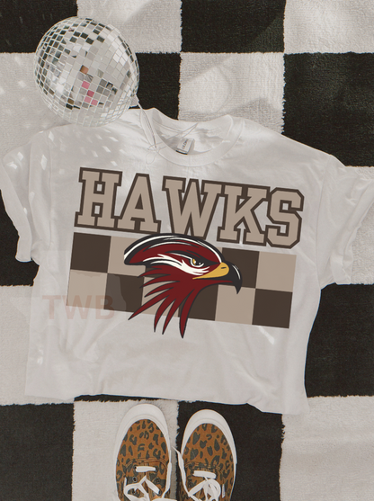Checkered Chest Hawks Tee - Comfort Colors