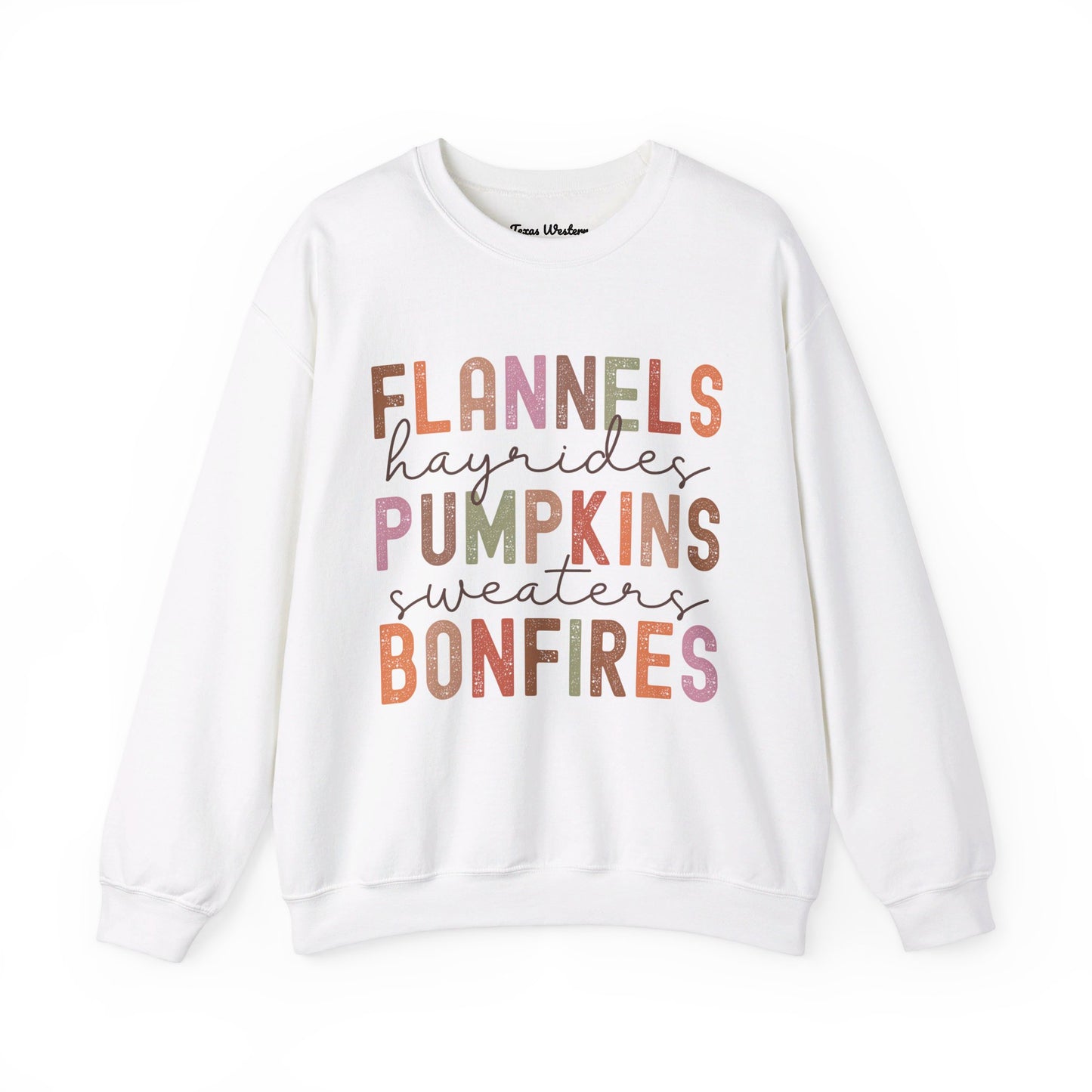 Flannels Pumpkins Bonfires Crewneck - Gildan
