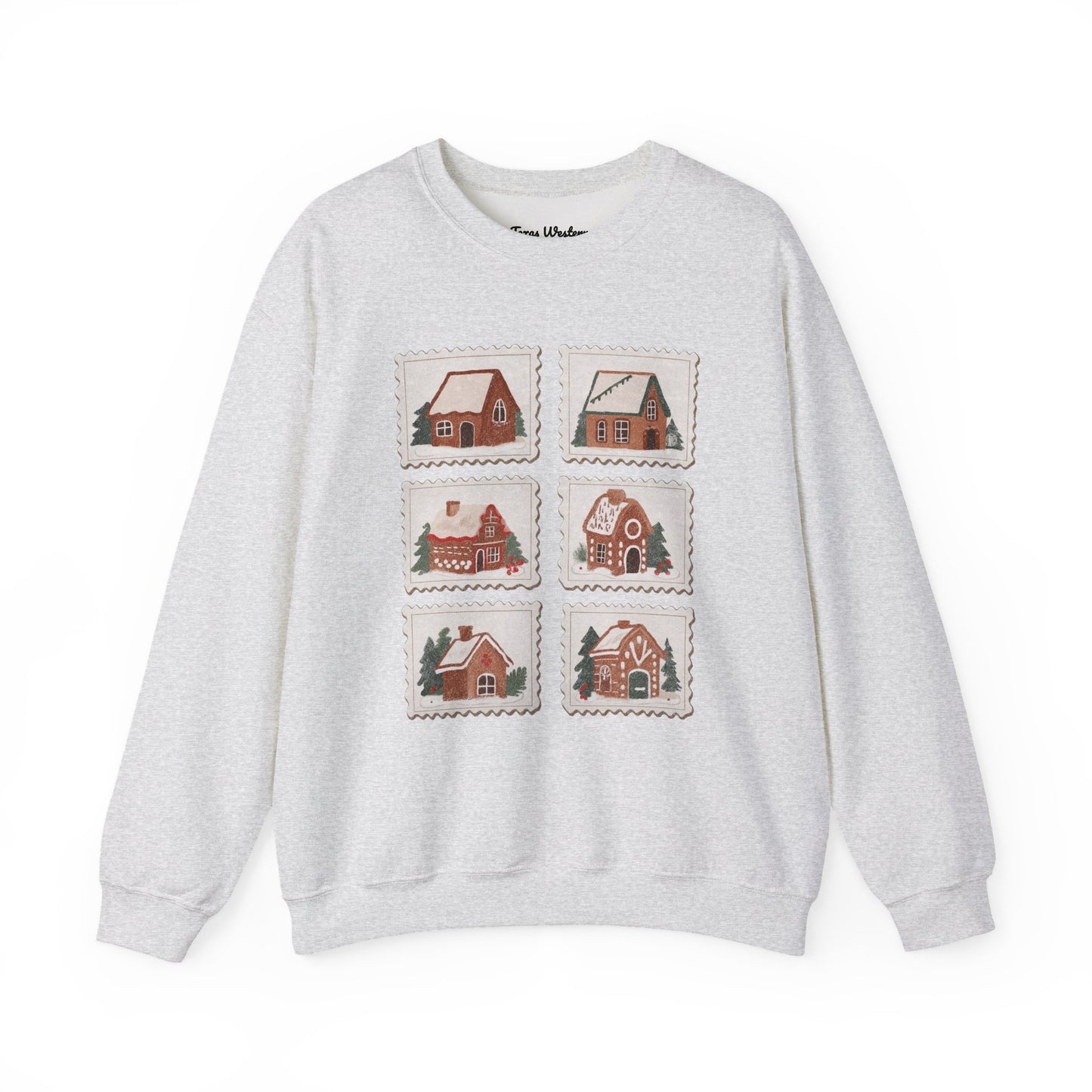 Vintage Gingerbread House Stamps Crewneck - Gildan