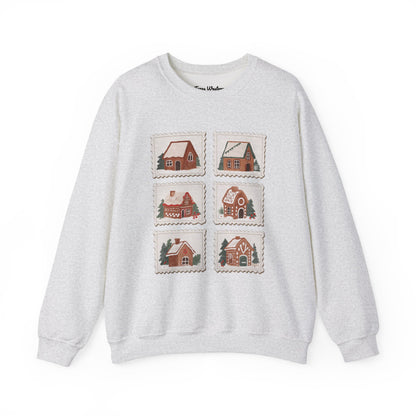 Vintage Gingerbread House Stamps Crewneck - Gildan