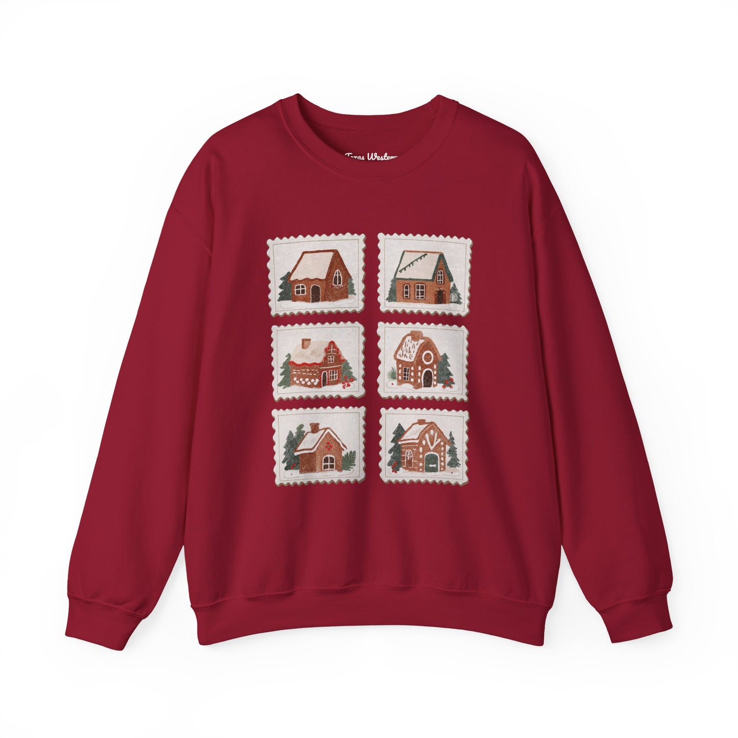 Vintage Gingerbread House Stamps Crewneck - Gildan