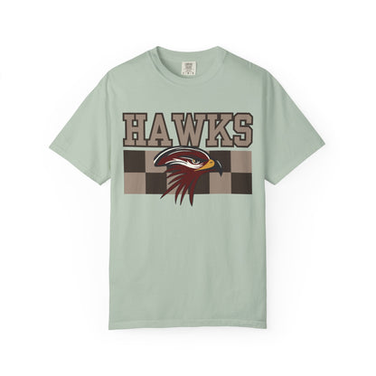 Checkered Chest Hawks Tee - Comfort Colors