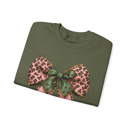 Cheetah Christmas Bow Crewneck - Gildan