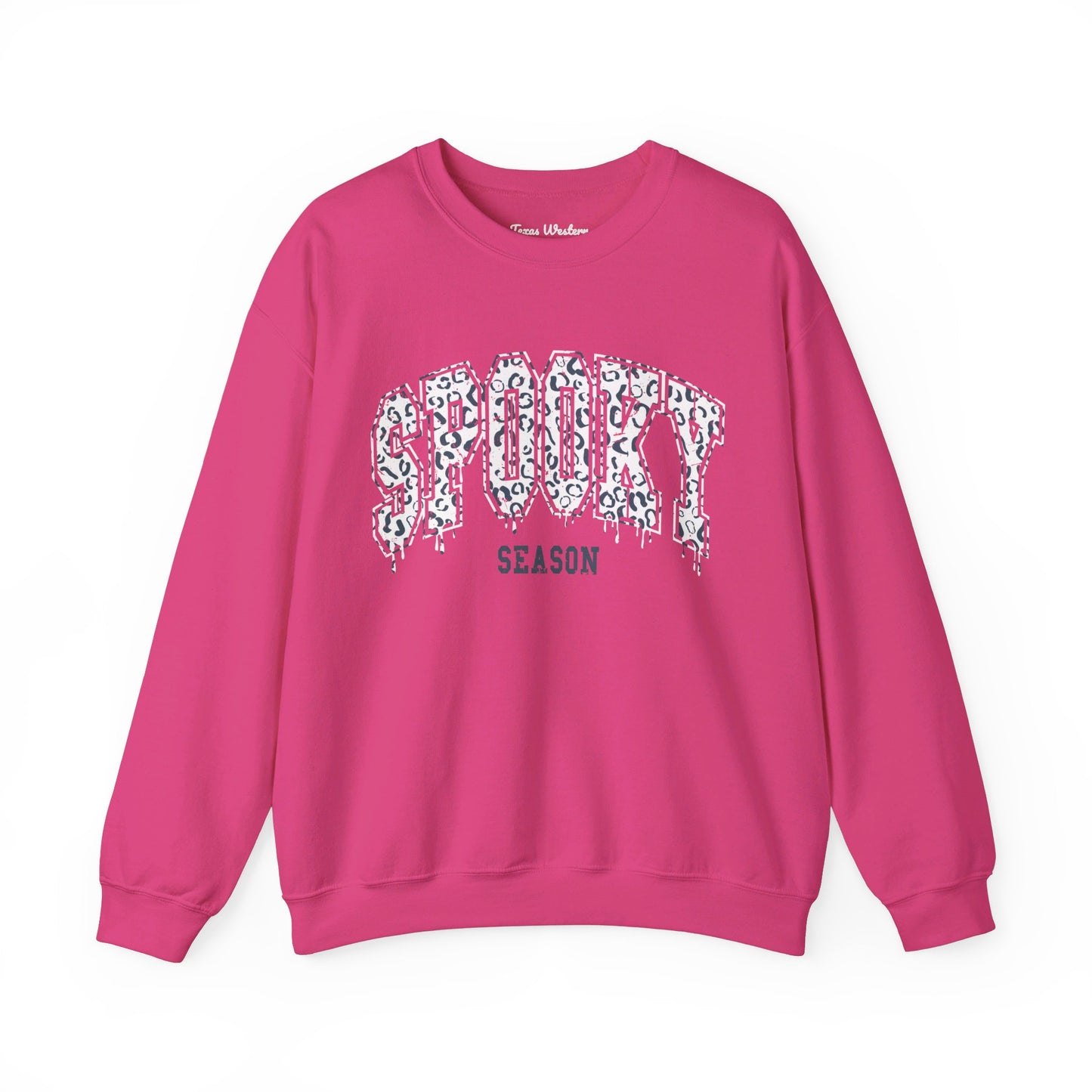 Spooky Season White Cheetah Crewneck - Gildan