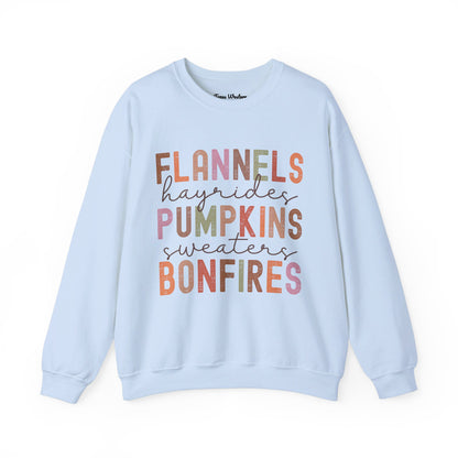Flannels Pumpkins Bonfires Crewneck - Gildan