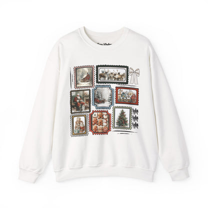 Vintage Christmas Stamps Vivid Crewneck - Gildan