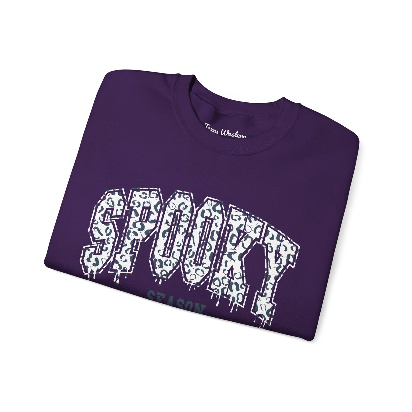 Spooky Season White Cheetah Crewneck - Gildan