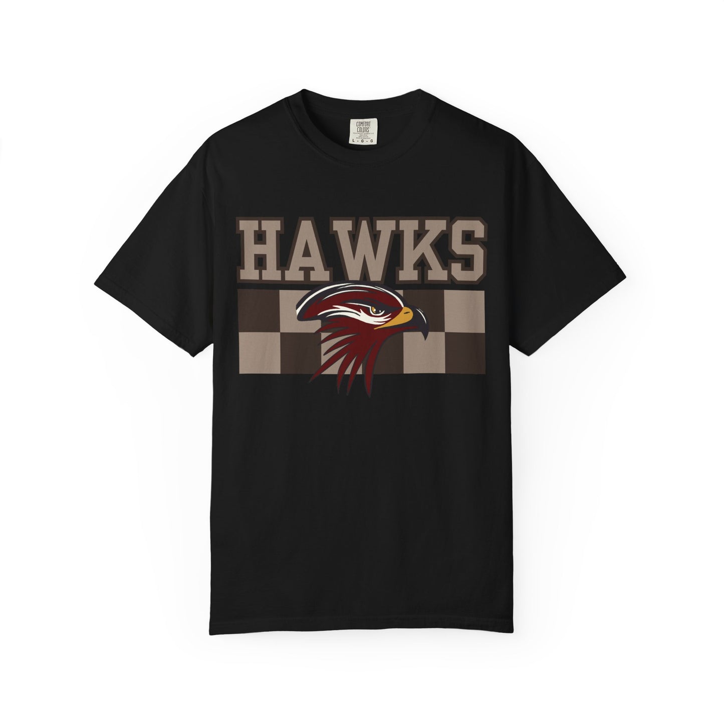 Checkered Chest Hawks Tee - Comfort Colors