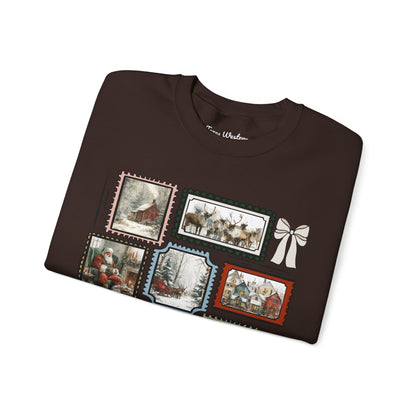 Vintage Christmas Stamps Vivid Crewneck - Gildan