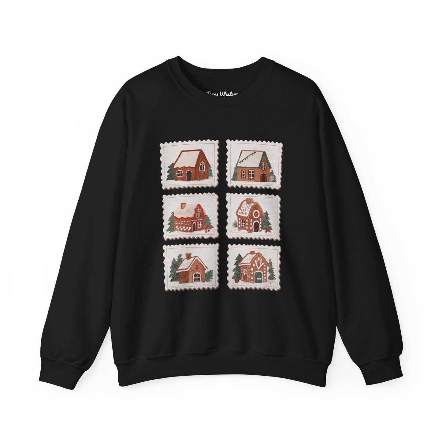 Vintage Gingerbread House Stamps Crewneck - Gildan