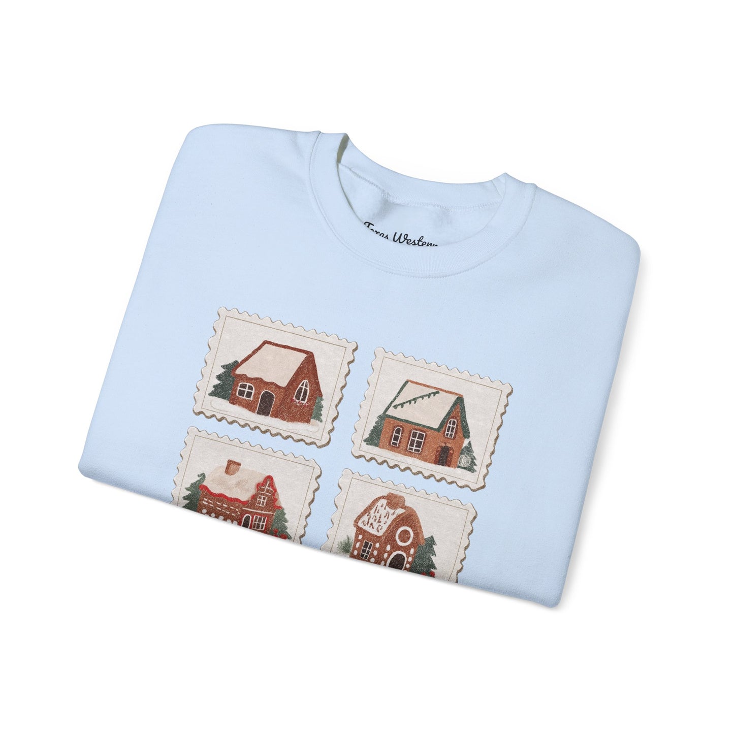 Vintage Gingerbread House Stamps Crewneck - Gildan