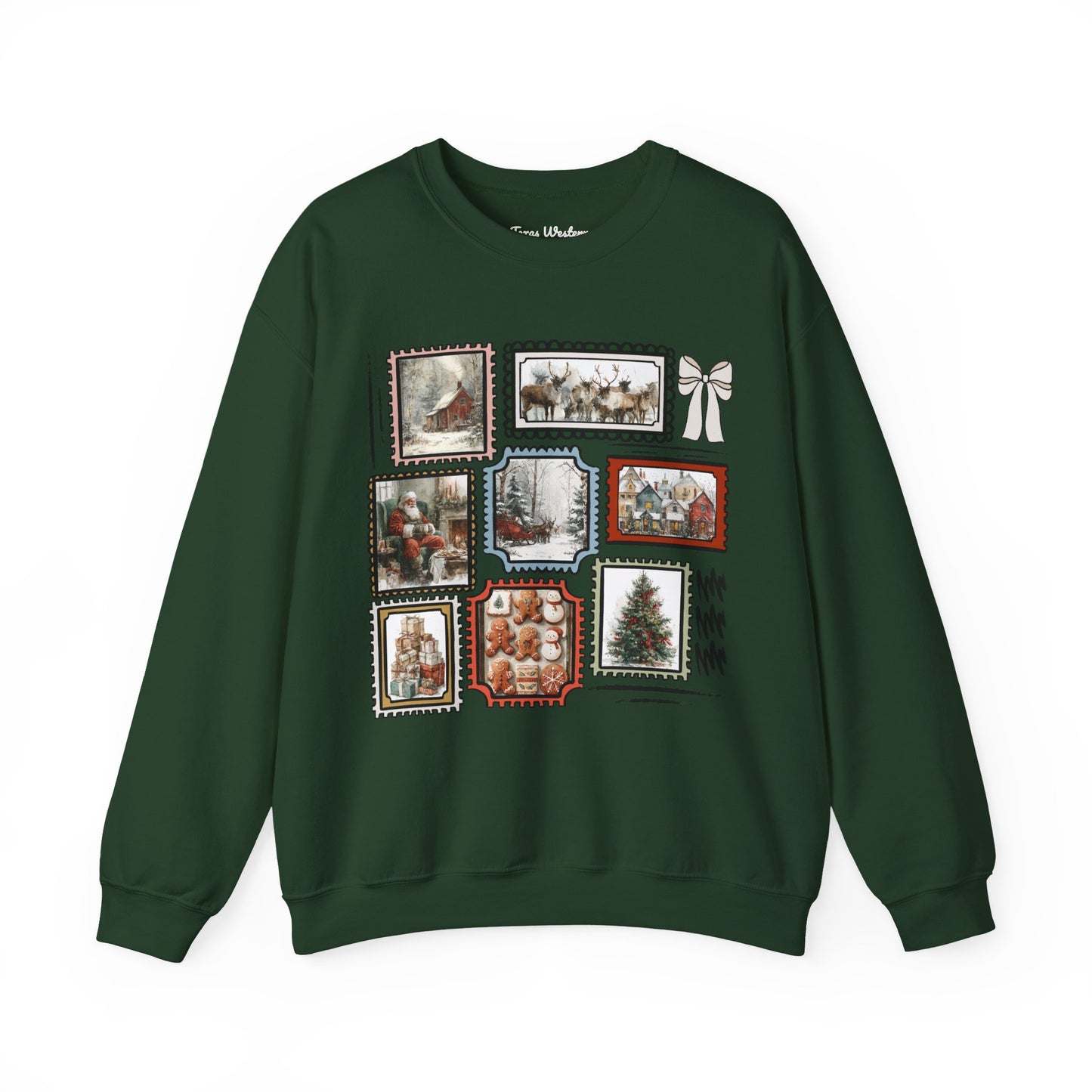 Vintage Christmas Stamps Vivid Crewneck - Gildan