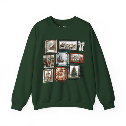 Vintage Christmas Stamps Vivid Crewneck - Gildan