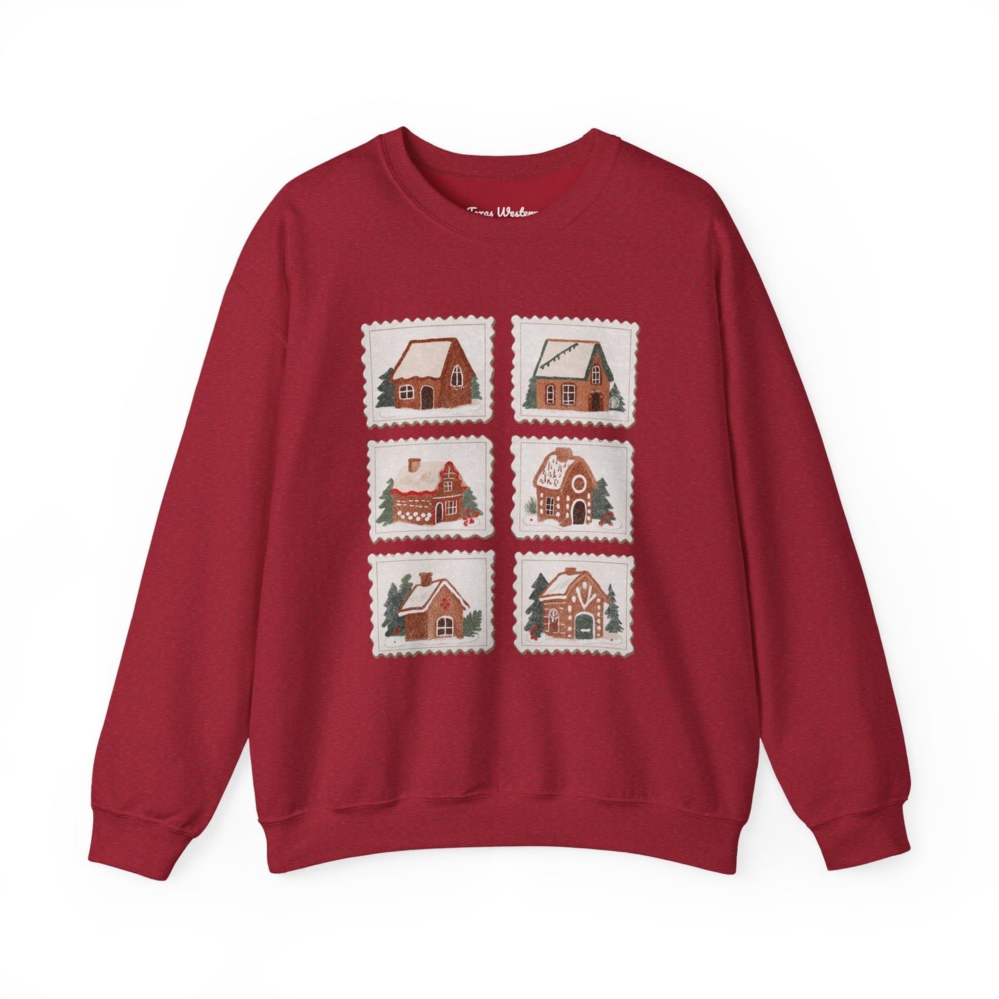 Vintage Gingerbread House Stamps Crewneck - Gildan