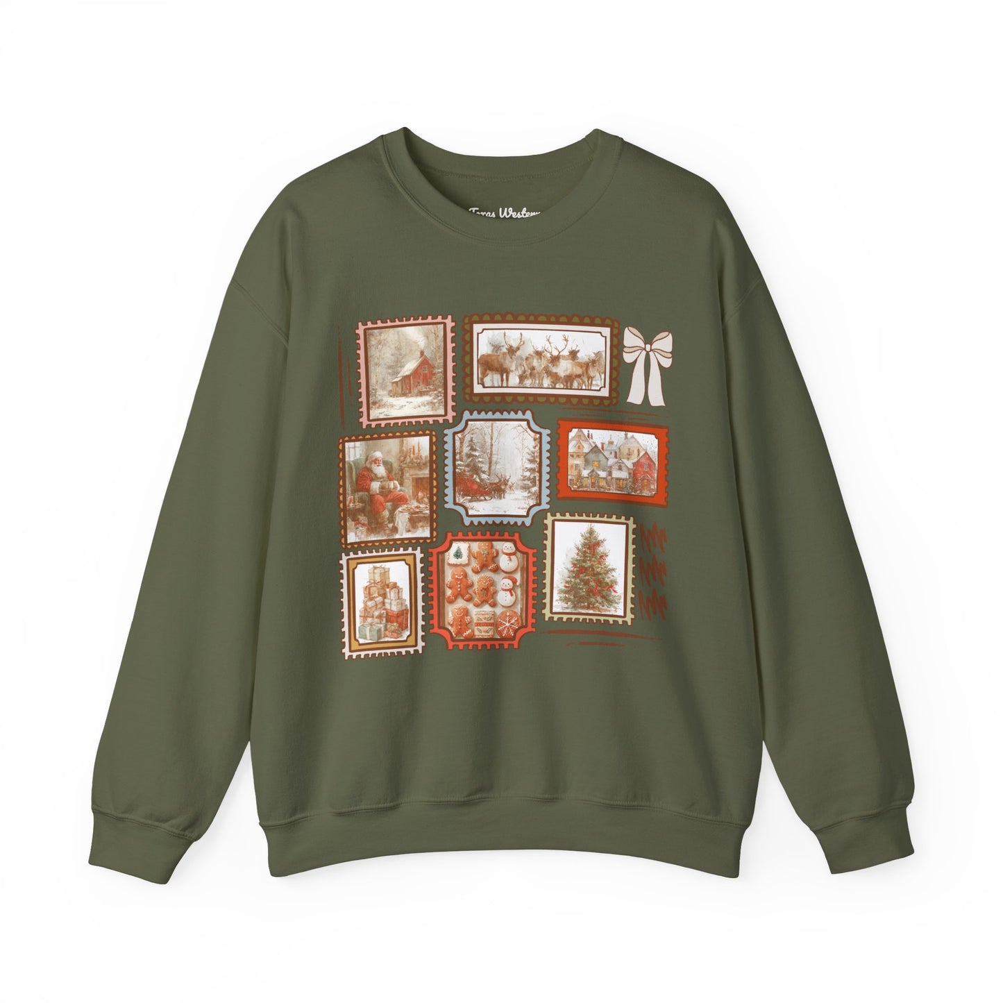 Vintage Christmas Stamps Crewneck - Gildan