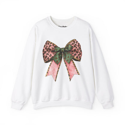 Cheetah Christmas Bow Crewneck - Gildan
