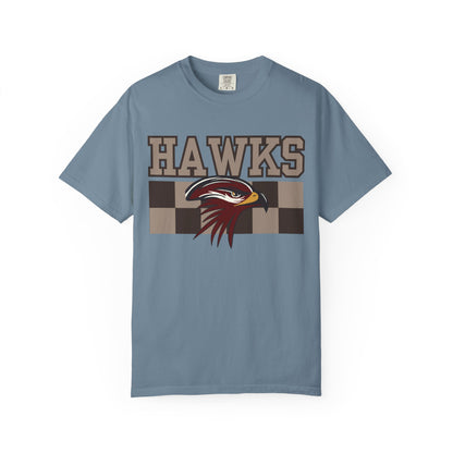Checkered Chest Hawks Tee - Comfort Colors