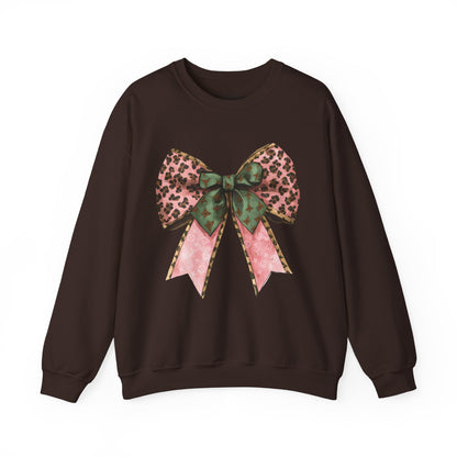 Cheetah Christmas Bow Crewneck - Gildan