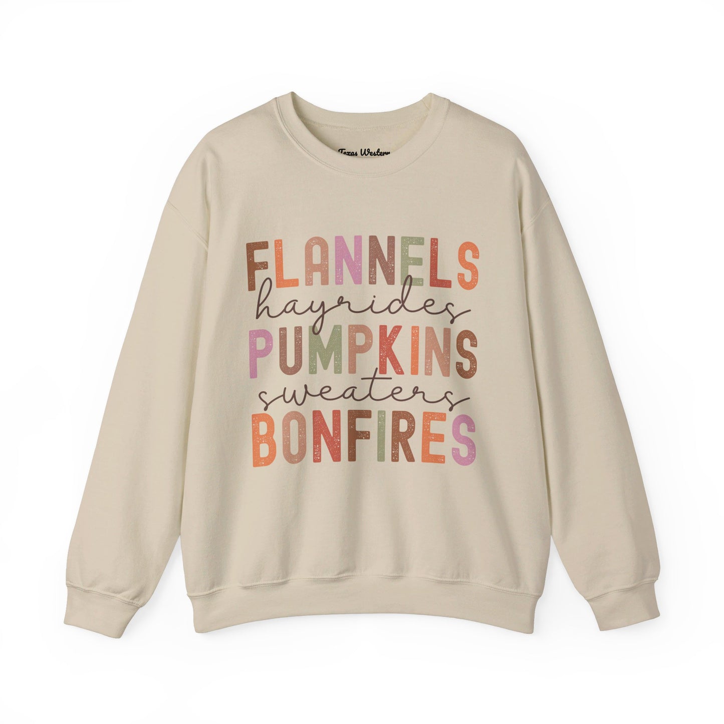 Flannels Pumpkins Bonfires Crewneck - Gildan