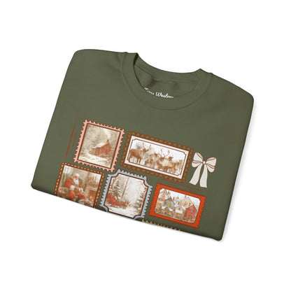 Vintage Christmas Stamps Crewneck - Gildan