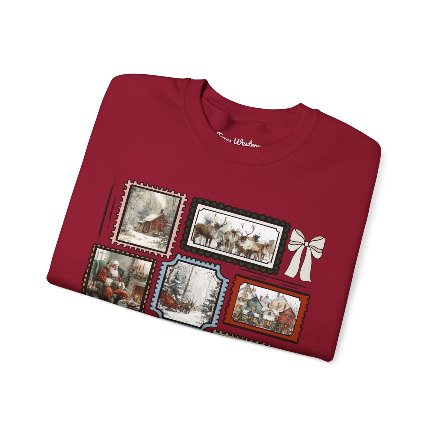 Vintage Christmas Stamps Vivid Crewneck - Gildan