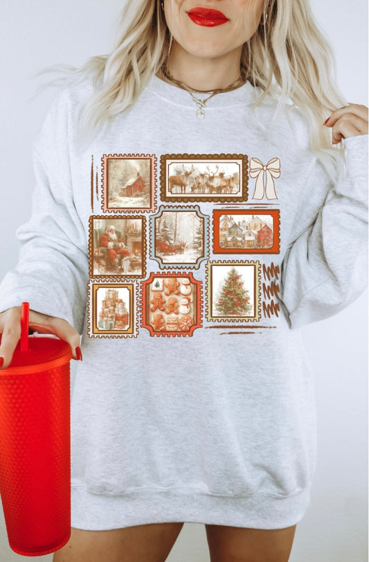 Vintage Christmas Stamps Crewneck - Gildan