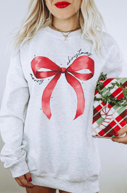 Merry Christmas Bow Crewneck - Gildan