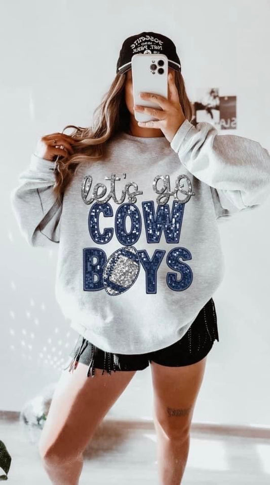 Let's Go Cowboys - Faux Sequins Crewneck - Gildan
