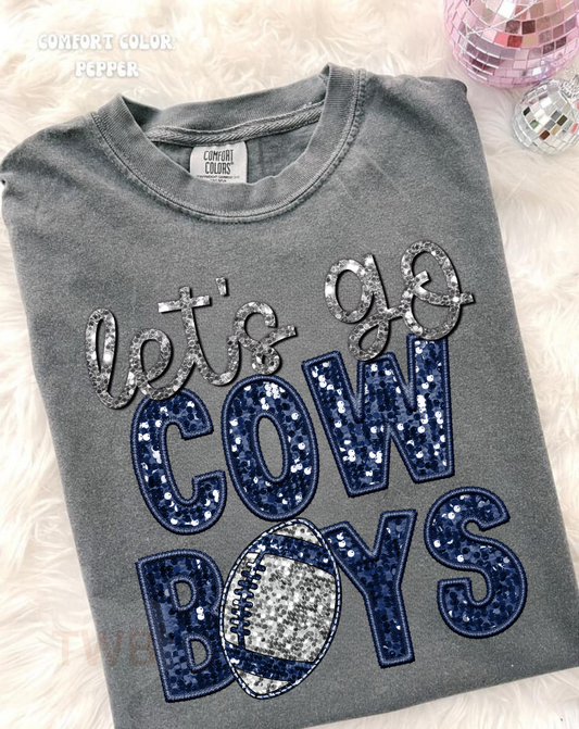 Let's Go Cowboys - Faux Sequin Tee - Comfort Colors
