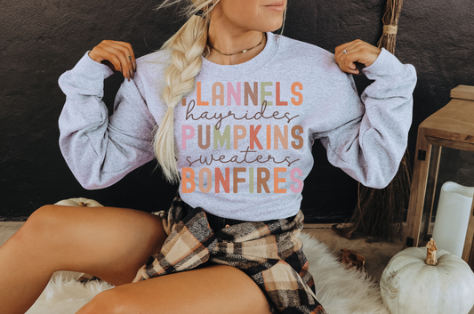 Flannels Pumpkins Bonfires Crewneck - Gildan
