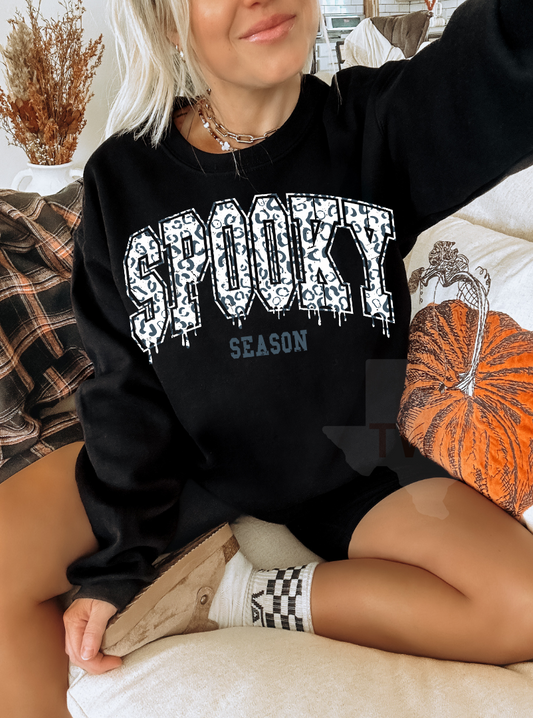 Spooky Season White Cheetah Crewneck - Gildan
